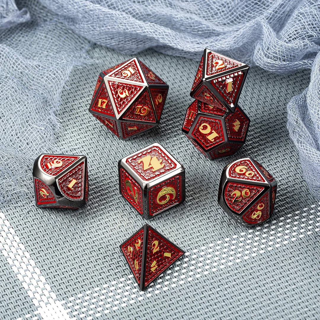 Dragon Scale 7 PCS Polyhedral Metal Dice Set(Red with Black Edge)