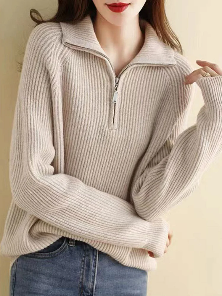 Casual Pile Collar Knitted Pullover Sweater