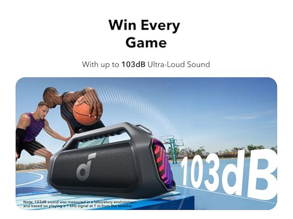 Product Introduction of soundcore Boom 2 Plus/Pro by Anker. Outdoor Speaker. 140W. 2+2 Channel. BassUp 2.0. 20H Playtime. Fast Charge. IPX7 Waterproof. RGB Lights. Power Bank. Bluetooth 5.3. Portable for Outdoors. Camping. Beach 5