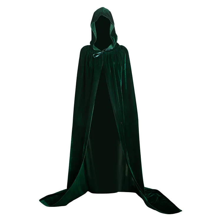 Green Thickened  Velvet Hooded Cape Cloak Outfits Cosplay Costume Halloween Carnival Suit