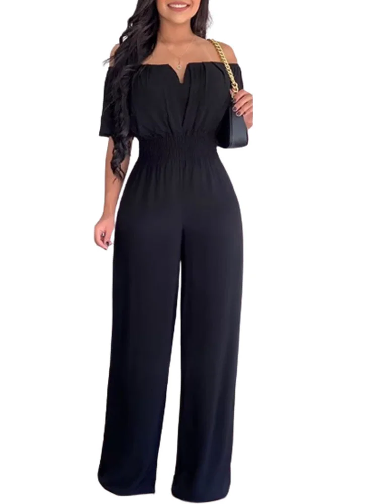 Summer Fashion Printed Wide Leg Jumpsuit Women 2023  V Neck Beach Style Off-shoulder High Waist Jumpsuit Lady Party Jumpsuit