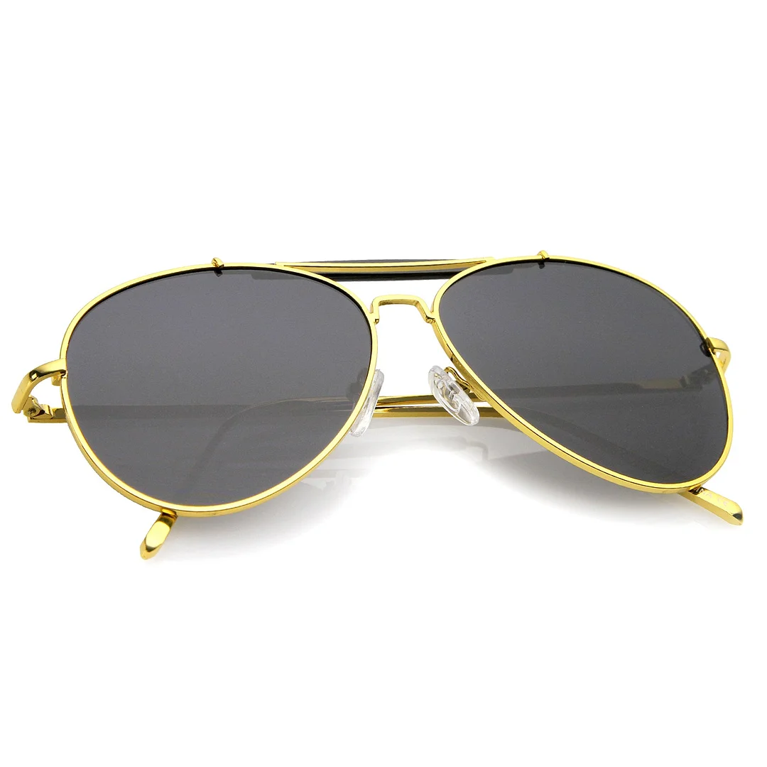 Classic Metal Double Nose Bridge Slim Temple Super Flat Lens Aviator glasses 57mm