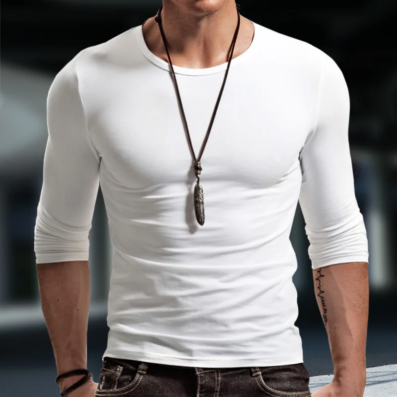 Men's Basic Bottoming Shirt Long-sleeved T-shirt Pure Cotton Inner Build Slim Fit Top