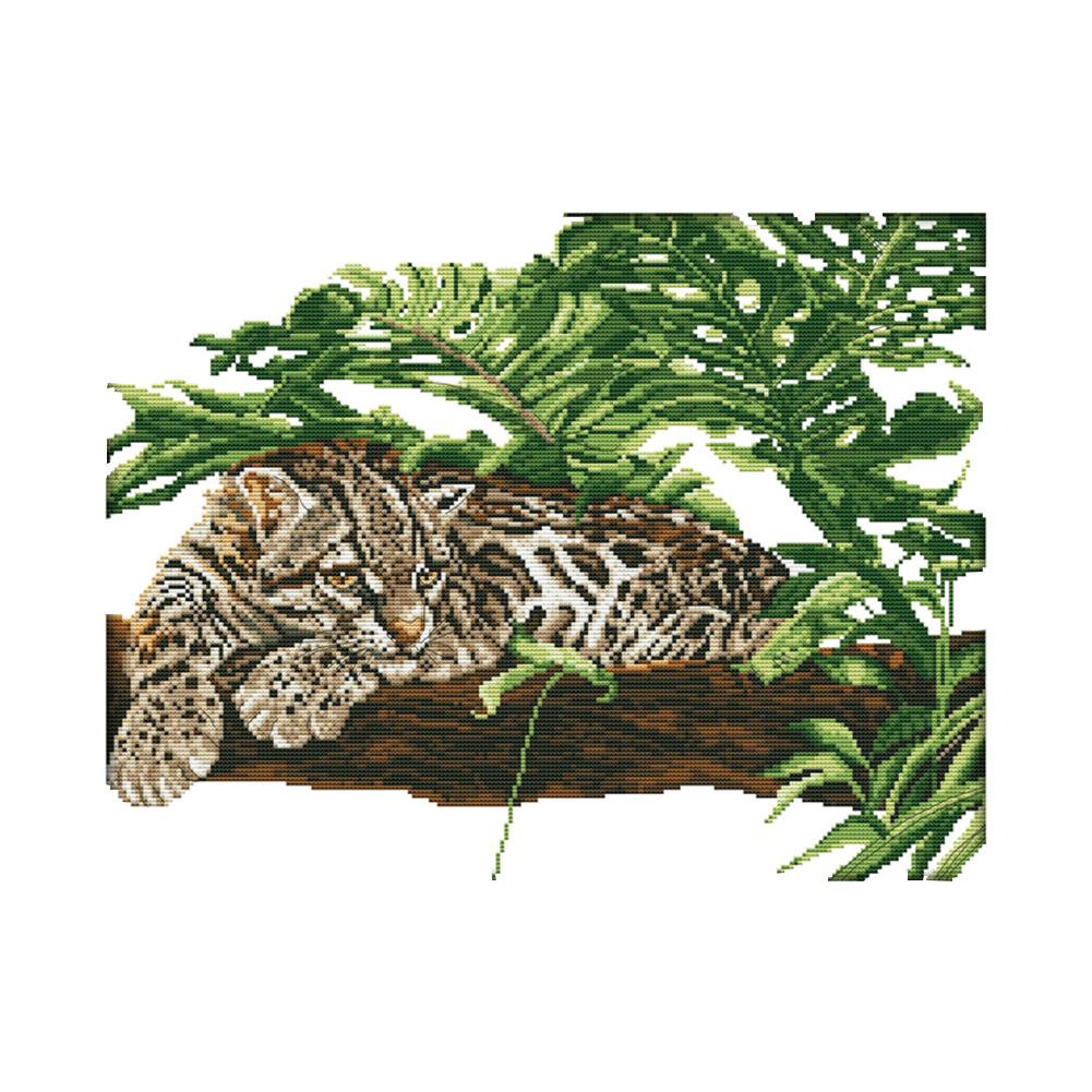 

African Tiger On Tree - 14CT Stamped Cross Stitch - 43*34cm, 501 Original