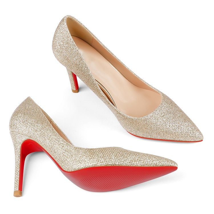 90mm Middle Heels Glitter Pointy Toe Red Bottom Daily Party Pumps VOCOSI VOCOSI