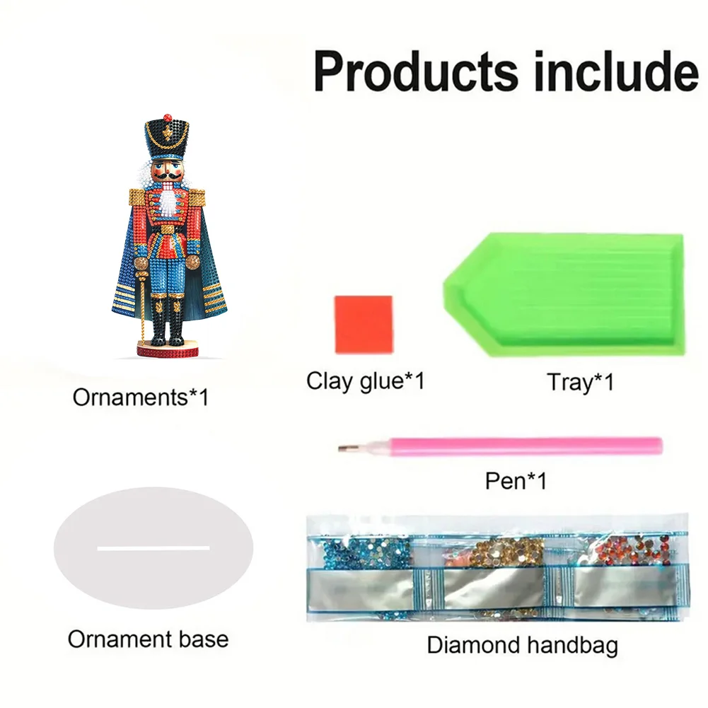 5D DIY Xmas Nutcracker Acrylic Special Shape Diamond Painting Desktop Decors