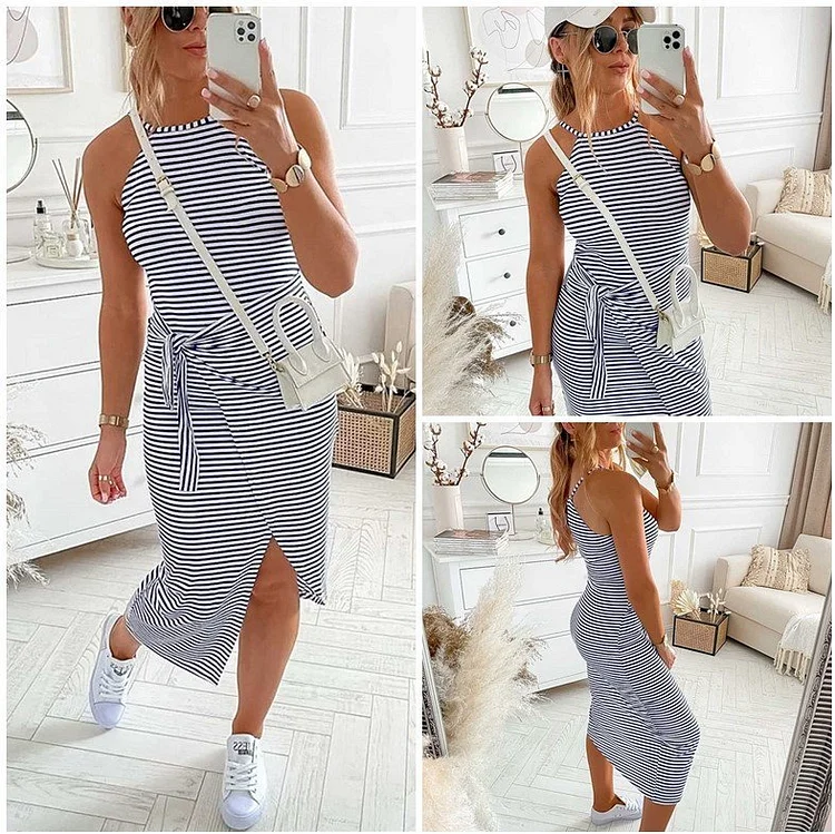 😊 Casual sleeveless striped mid-length skirt 🔥Summer hot offer 47% OFF