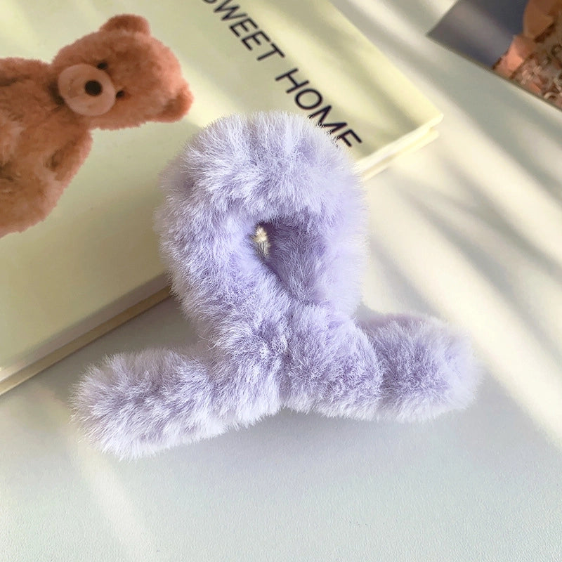 Colorful Large Plush Rectangular Hair Clip Female Back Head Updo Clip Gentle Temperament Shark Clip Hairpin Headdress