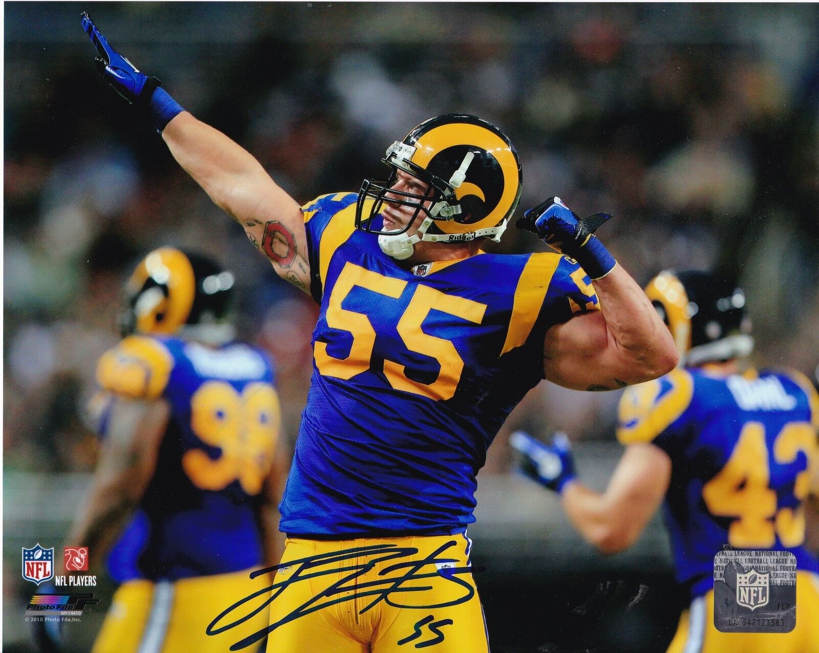 JAMES LAURINAITIS ST. LOUIS RAMS ACTION SIGNED 8x10