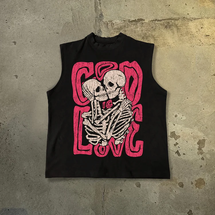 Casual Skull - God's Love Print 100% Cotton Tank Top