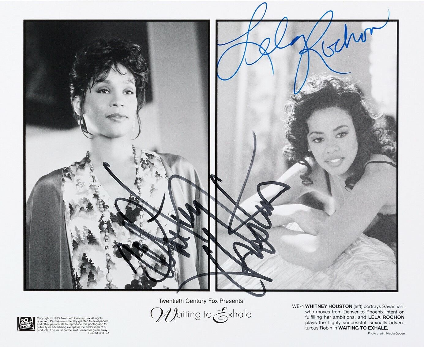 WHITNEY HOUSTON / LELA ROCHON Signed Photo Poster paintinggraph Pop Singer Actresses - preprint