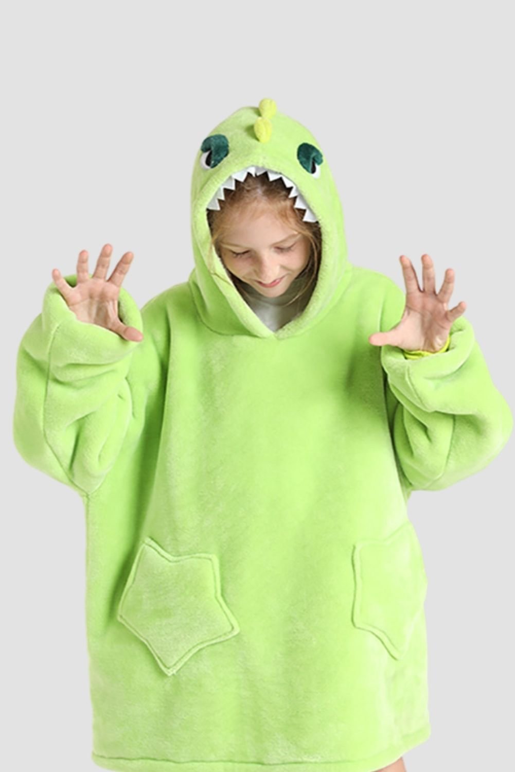 Green Dinosaur Oversized Plush Blanket Hoodie for Kids Boys Girls 