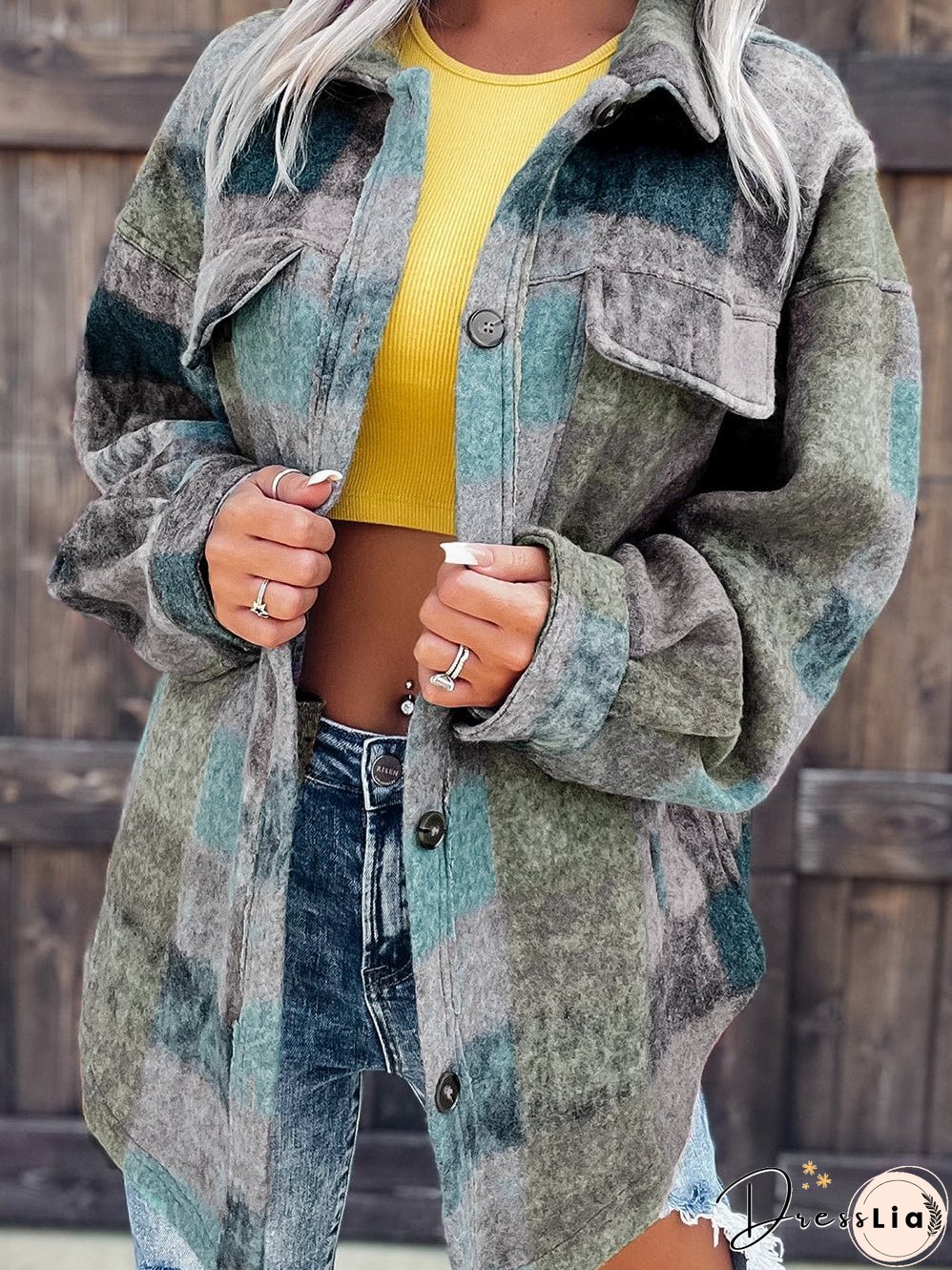 Plaid Multicolor Oversized Shacket with Button Details