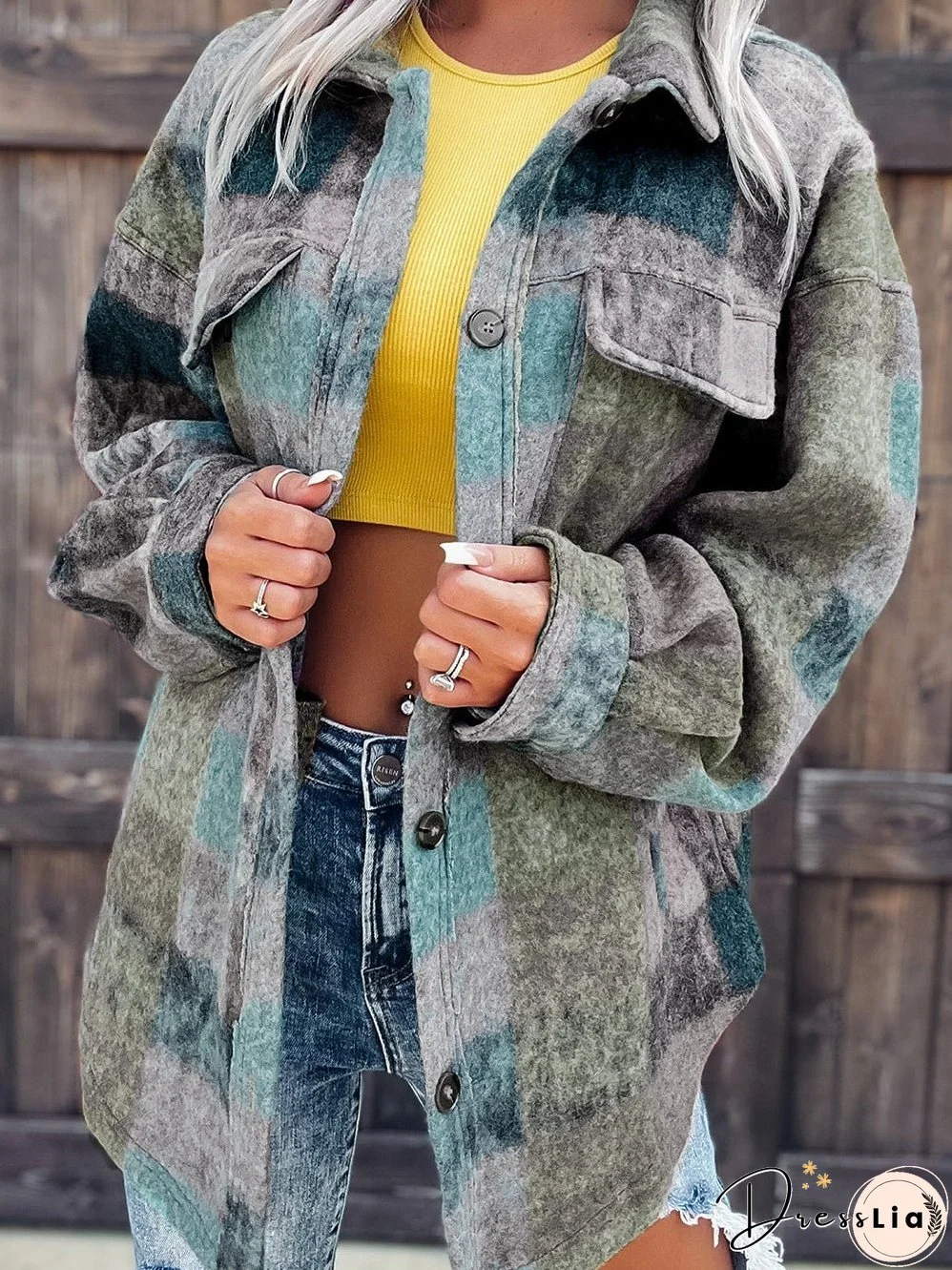 Plaid Multicolor Oversized Shacket with Button Details