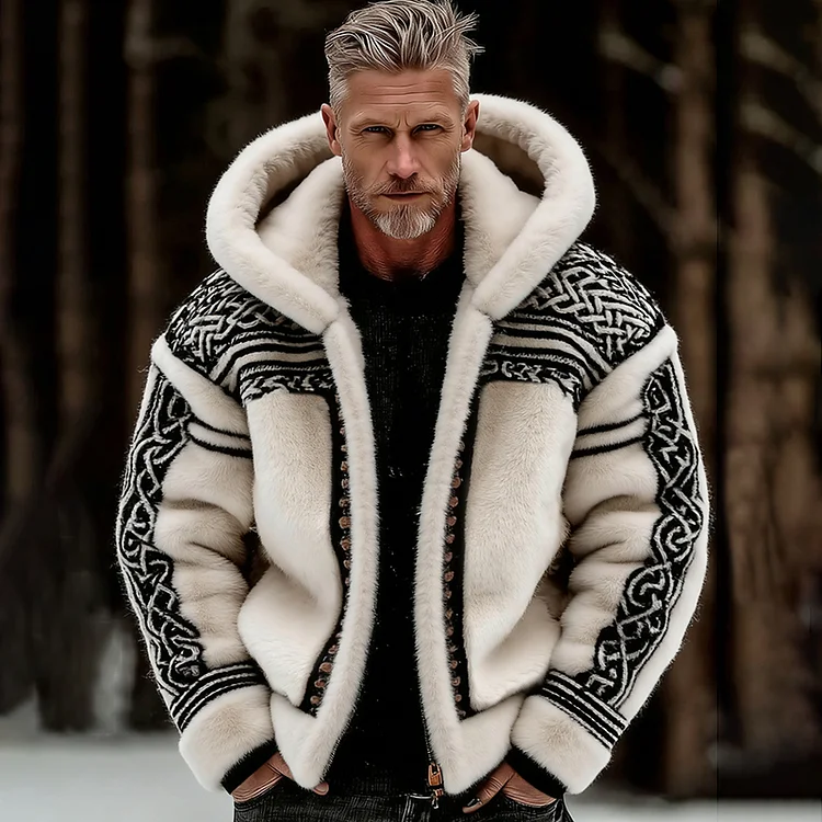 Men's Vintage Viking Celtic Knot Art Plush Zip-up Jacket