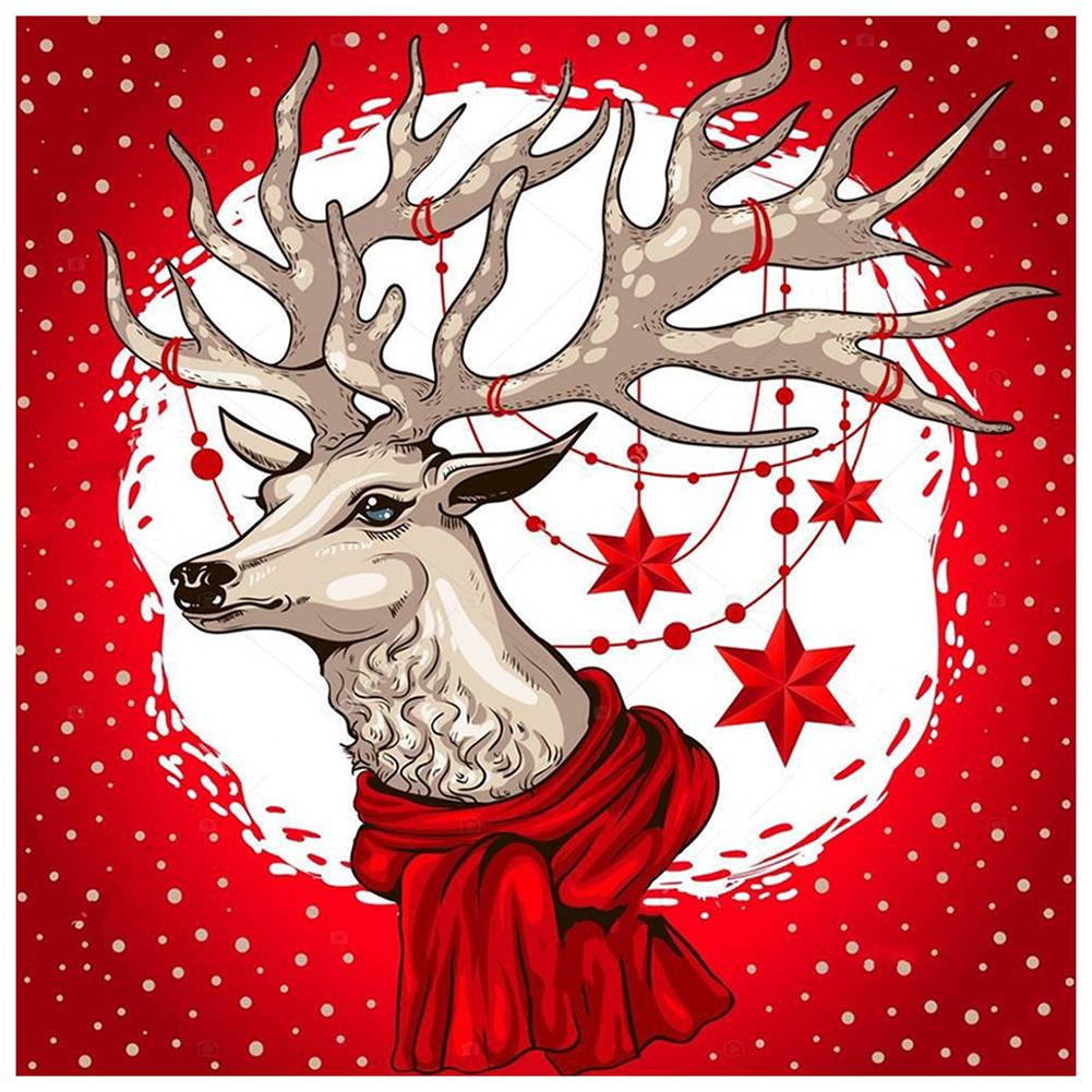 

35*35CM - Round Drill Diamond Painting - Elk Head, 501 Original