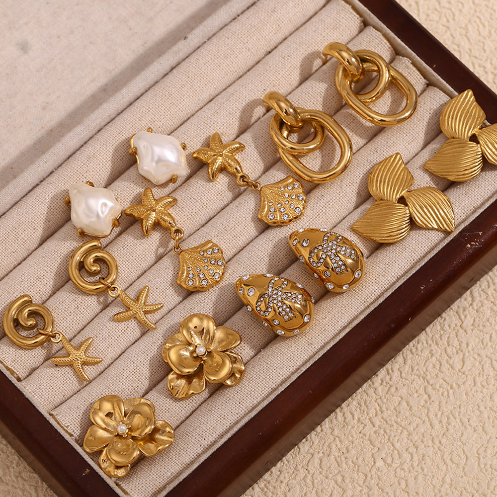 Fashion Starfish Geometric Chinese Zodiac Animal Stainless Steel Electroplating Earrings