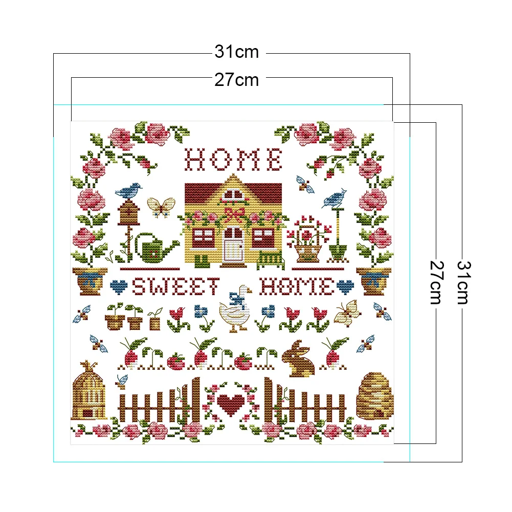 Partial Printed Cross Stitch 14CT - Sweet Home(31*31cm)