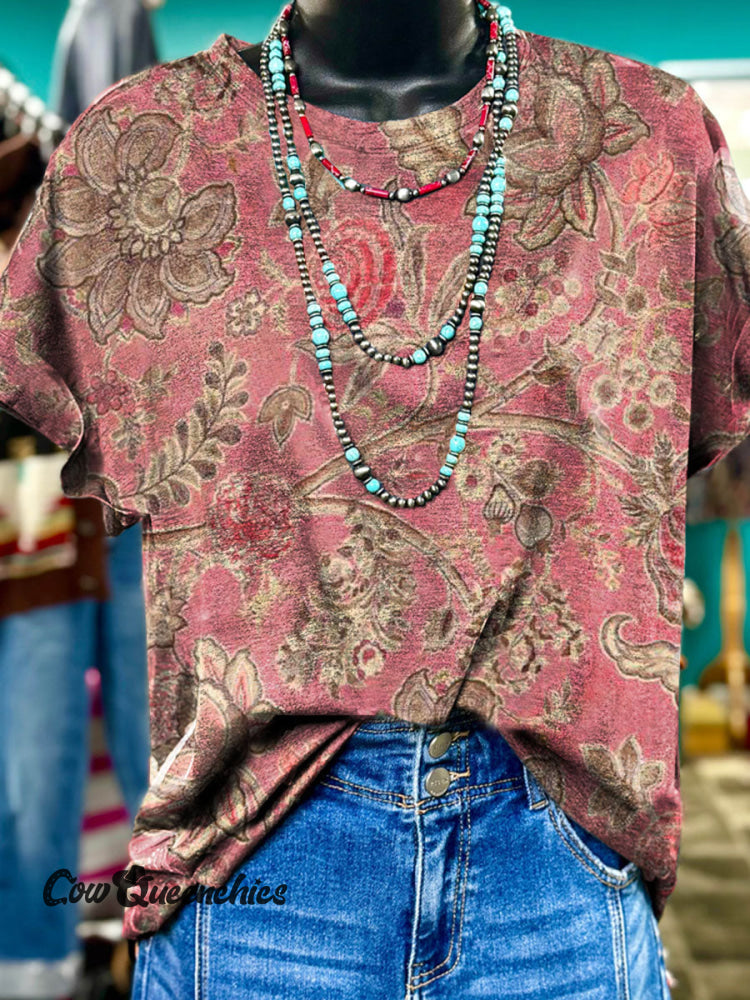 Women’s Vintage Floral Print Casual Top Multicolor / S