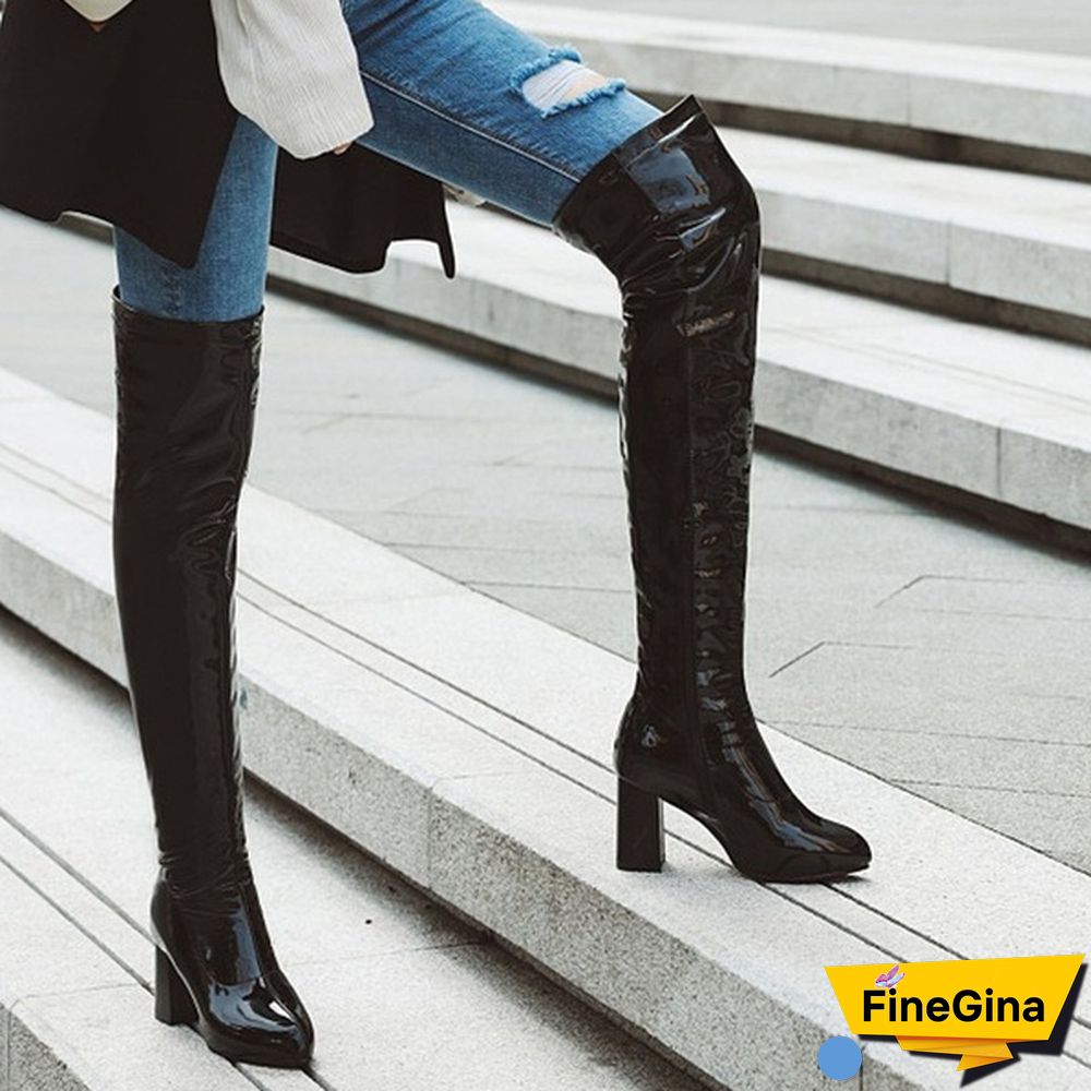 Women Patent Leather Thigh Boot Over Knee High Boots Pointed Toe Shoes Fashion Winter Spring Autumn Shoe