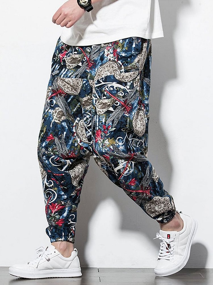 Men's cotton and linen harem lantern casual pants