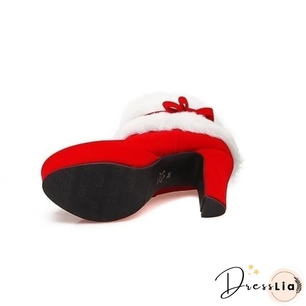 Brand New Women Winter Boots High-heeled Ankle Boots Suede Fur Booties For Casual/Party/Christmas Dress Black Red Colors