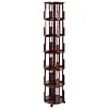 [US Local Warehouse] 6 Tier Bamboo Rotating Bookshelf on Wheels 360 Spinning Book Shelf Tower Round Revolving Bookcase Organizer Rolling Bookshelves for Small Space Corner Bedroom Office