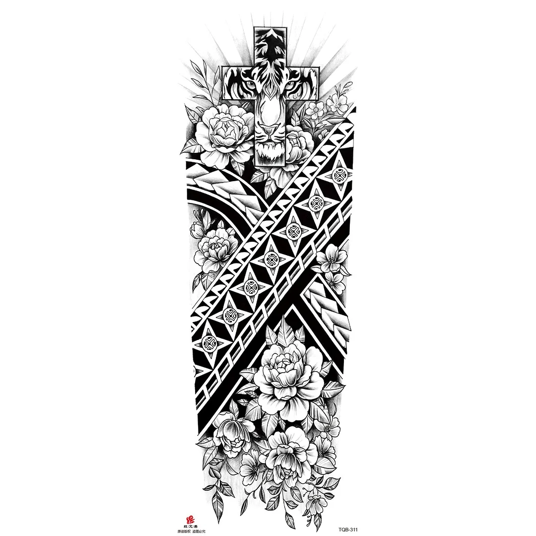 Full Arm Temporary Tattoo Wolf Lion Fish Horns Geometric Man Body Leg Rose Flower Phoenix Waterproof Sticker Cool Women Tatoo