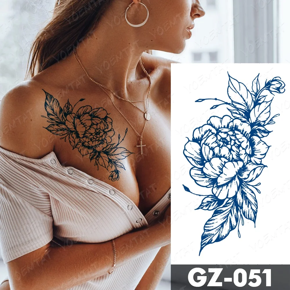 sdrawing Ink Tattoos Body Art Lasting Waterproof Temporary Tattoo Sticker Rose Flower Pearl Tatoo Arm Fake Butterfly Peony Tatto
