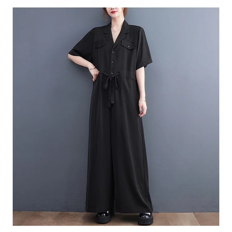 Loose Printed Short Sleeve Wide Leg Jumpsuit - yankia