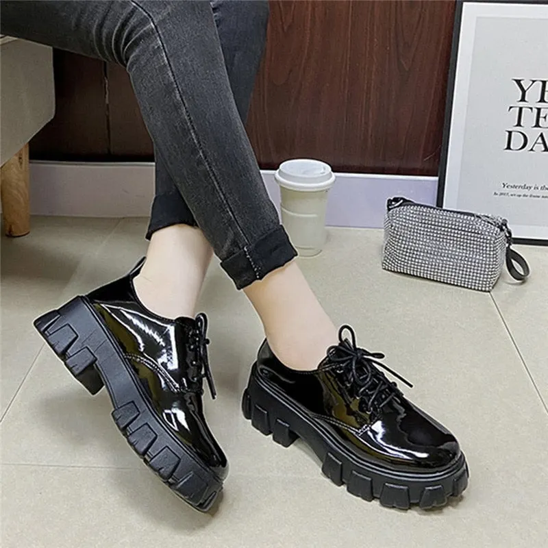 Women Chunky Sneakers Hidden Heels Shoes Ladies Wedge Thick High Heels Autumn Platform Women Shoes Lace Up Lolita Mary Janes