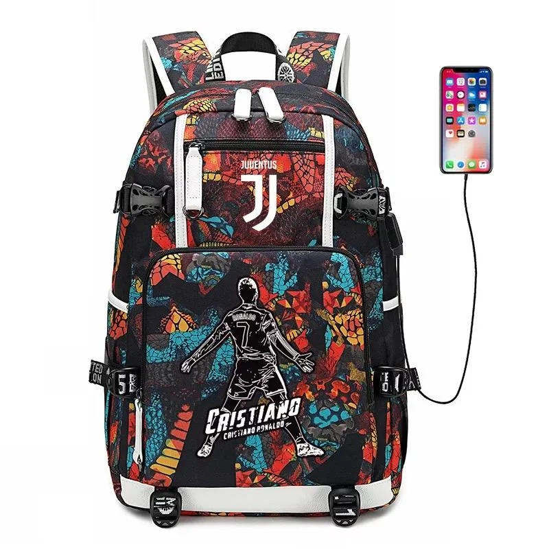 Buzzdaisy Football CR7 Ronaldo#3 USB Charging Backpack School NoteBook Laptop Travel Bags