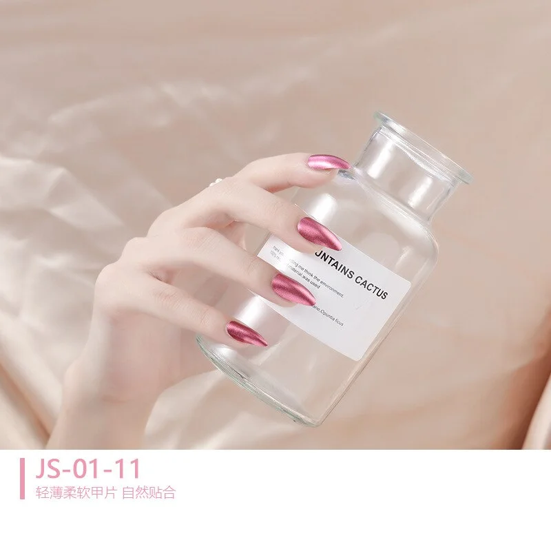 1 Sets 24 Pieces/Set Metallic Reflection Effect Almond Shape Full Cover 10 Sizes False Nail Tips Perfect For Night Out-Nail Inspo