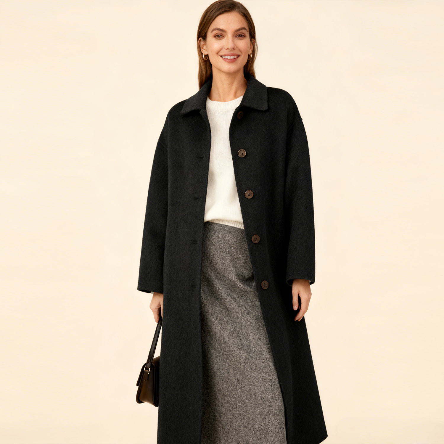 100% Camel Hair Simple Lapel Double-sided Woolen Coat with High-end Temperament REAL SILK LIFE
