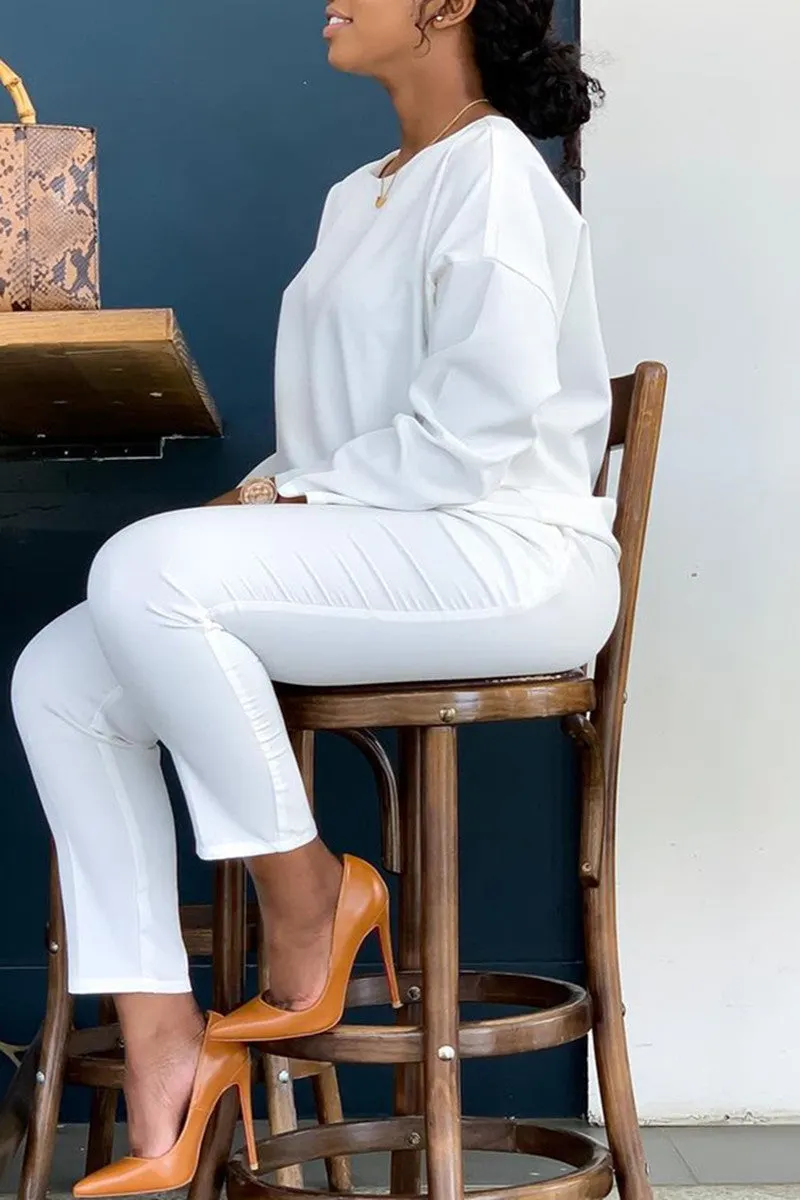 Casual Simplicity Solid O Neck Long Sleeve Two Pieces
