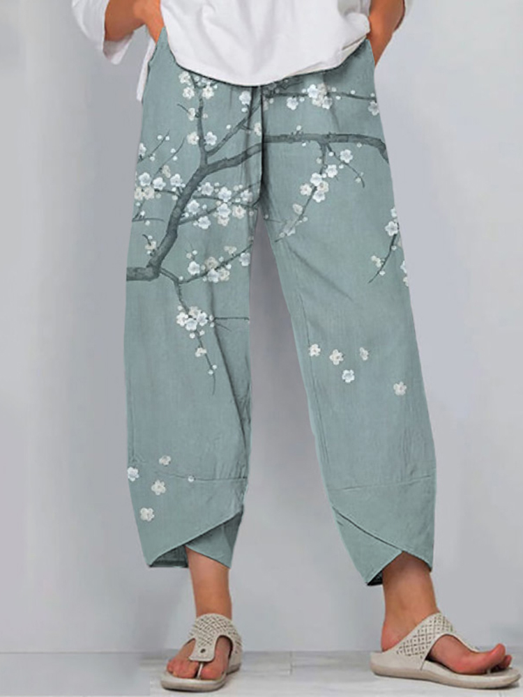 Comstylish Vintage Floral Print Loose Casual Pants