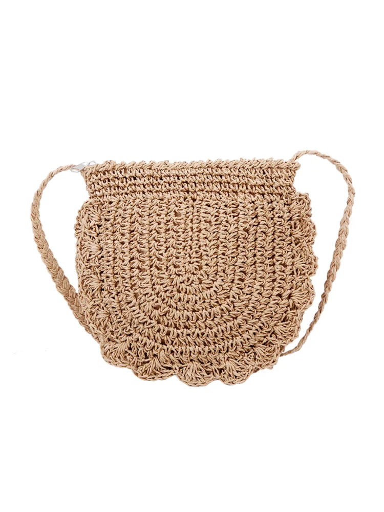 Women Vacation Straw Rope Woven Small Purse Messenger Bags (Light Brown)