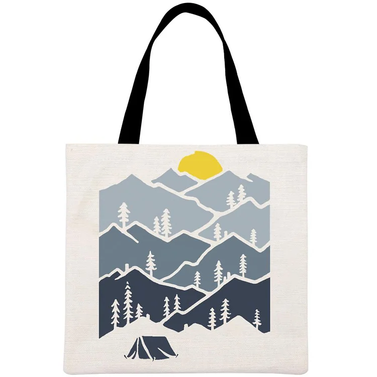 Mountain Forest Sunset Tent Camper Printed Linen Bag-Annaletters