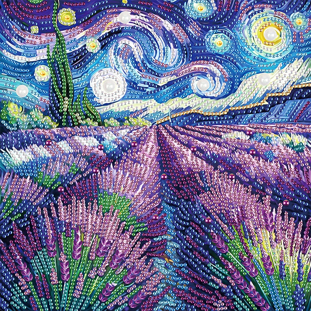 Partial Special-shaped Crystal Rhinestone Diamond Painting - Lavender Starry Sky(Canvas|30*30cm)