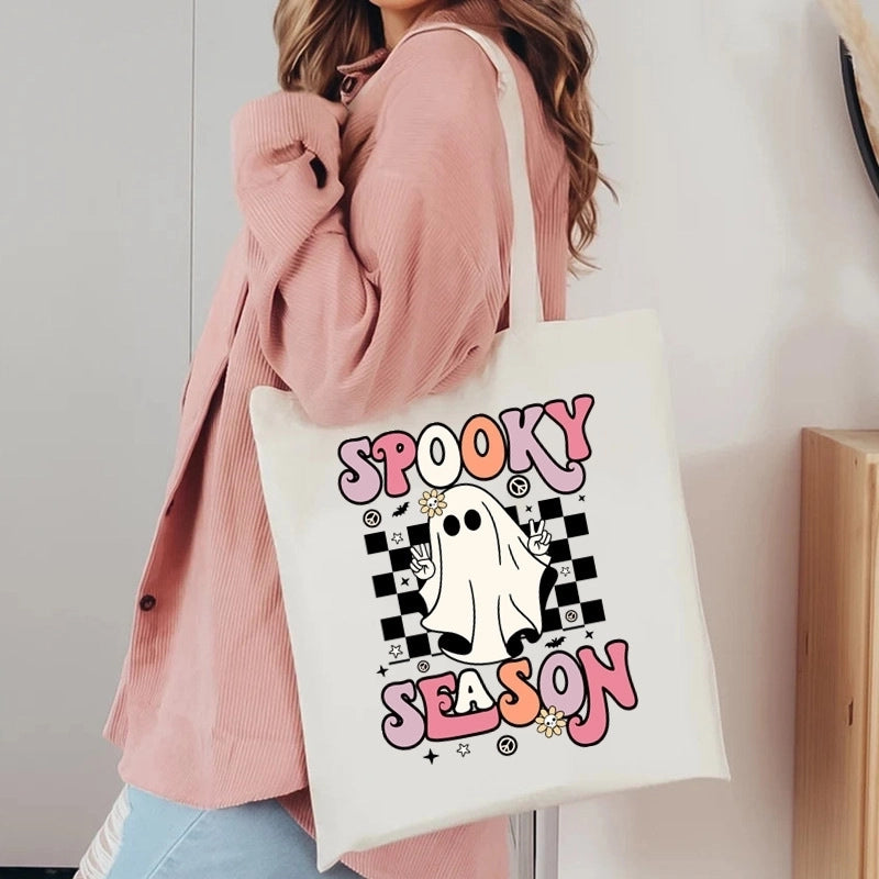 Halloween Unisex Canvas Smile Face Letter Ghost Basic Classic Style Square Open Canvas Bag