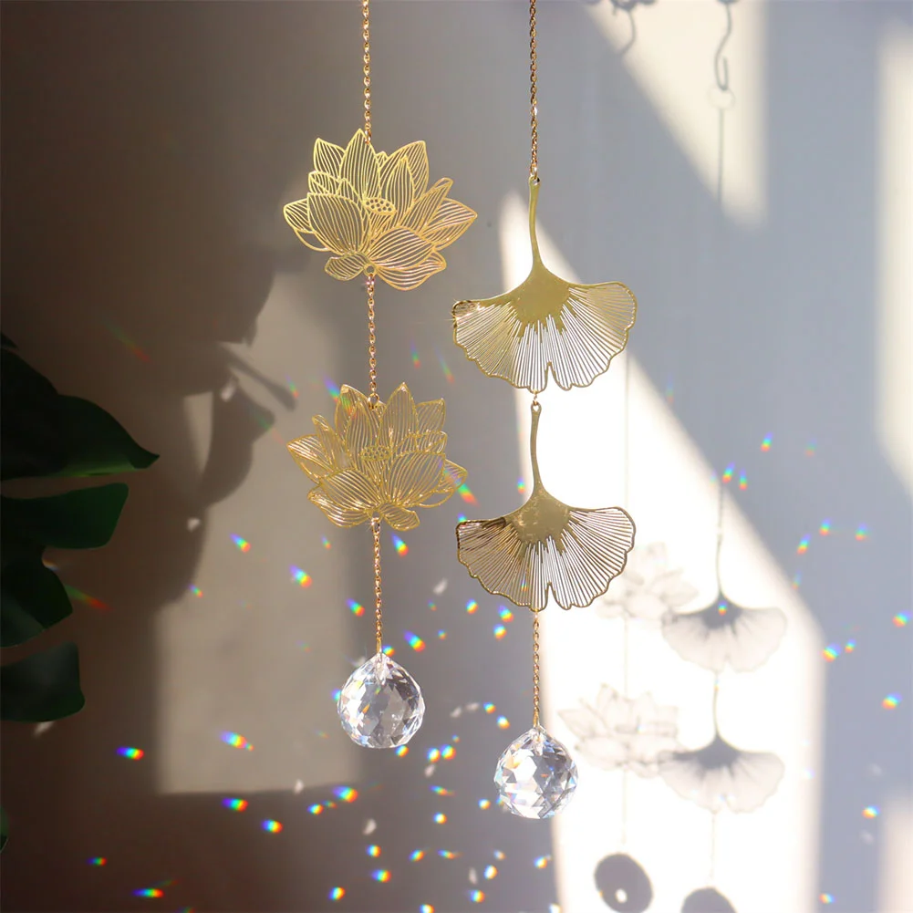 Crystal Windchime Lotus Ginkgo Four Leaf Dream Catchers Windbell Home Decor