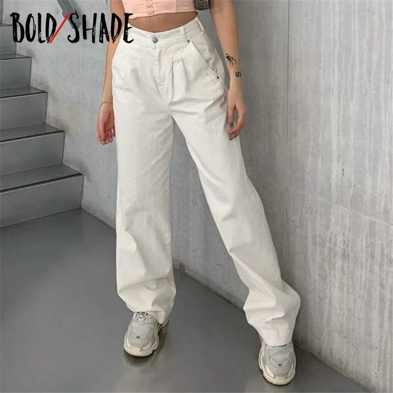 Bold Shade White Indie Casual Pants Teenager High Waist Women Long Trouser Streetwear Autumn Winter y2k New Straight Bottom 2021