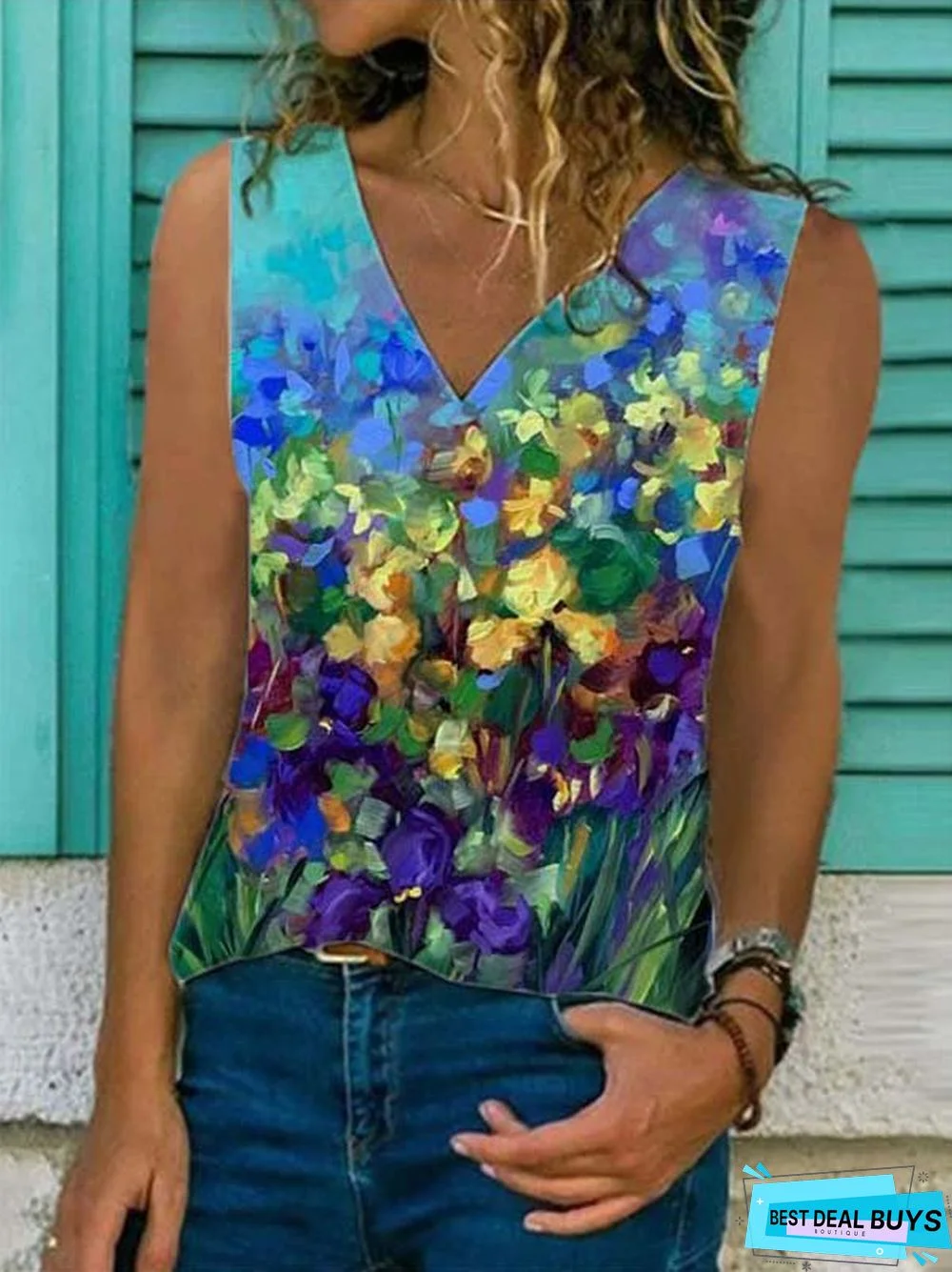 Floral-Print Casual Sleeveless Shirts & Tops