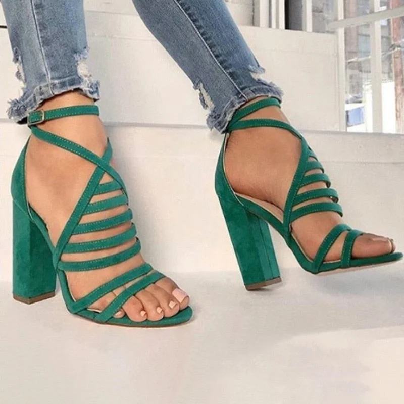 Women Sexy Sandals Lady High Heels Design Women's Cross Strap Bandage Shoes Lady Party Female Ankle Strap   summer