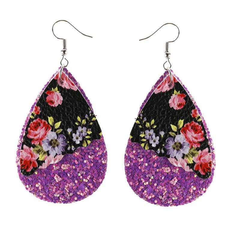2 Layered Leopard/Floral Splicing Leather Earrings