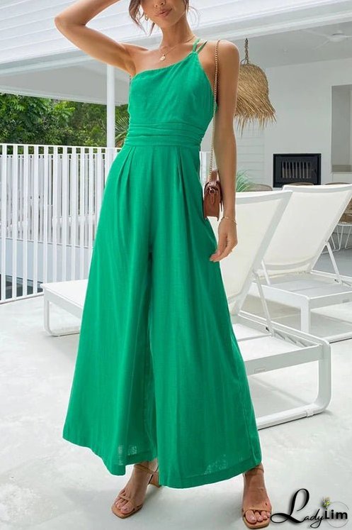 One Shoulder Straps Wide Leg Jumpsuits