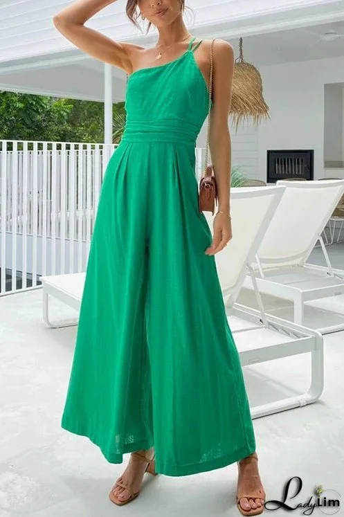 One Shoulder Straps Wide Leg Jumpsuits