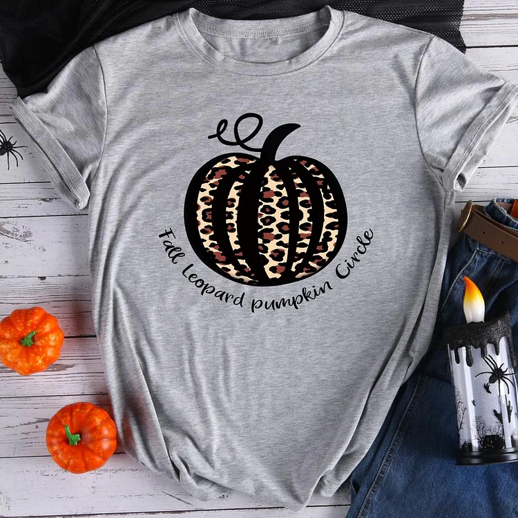Fall leopard pumpkin circle  T-Shirt Tee-08069-Annaletters