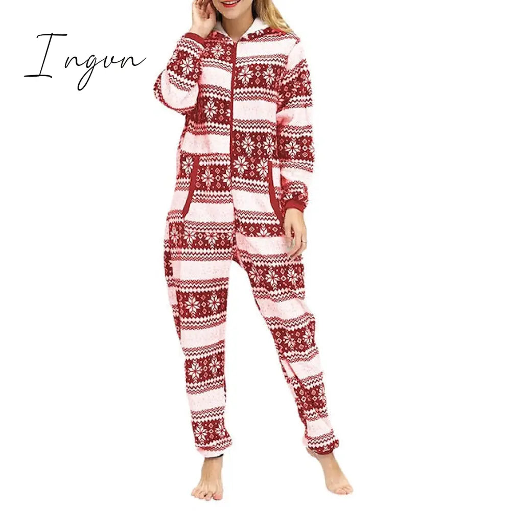 Ingvn - Women’s Pajamas Jumpsuit Elk Snowflake Warm Fashion Casual Home Christmas Daily Polyester