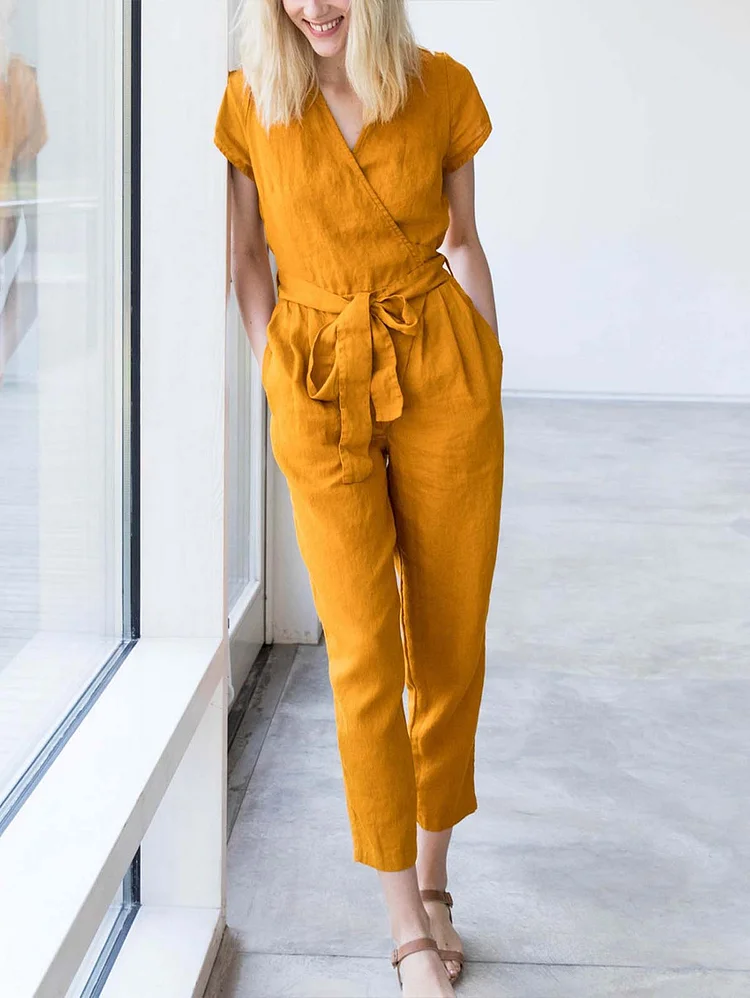 *Casual Cozy Linen Wrap Jumpsuit